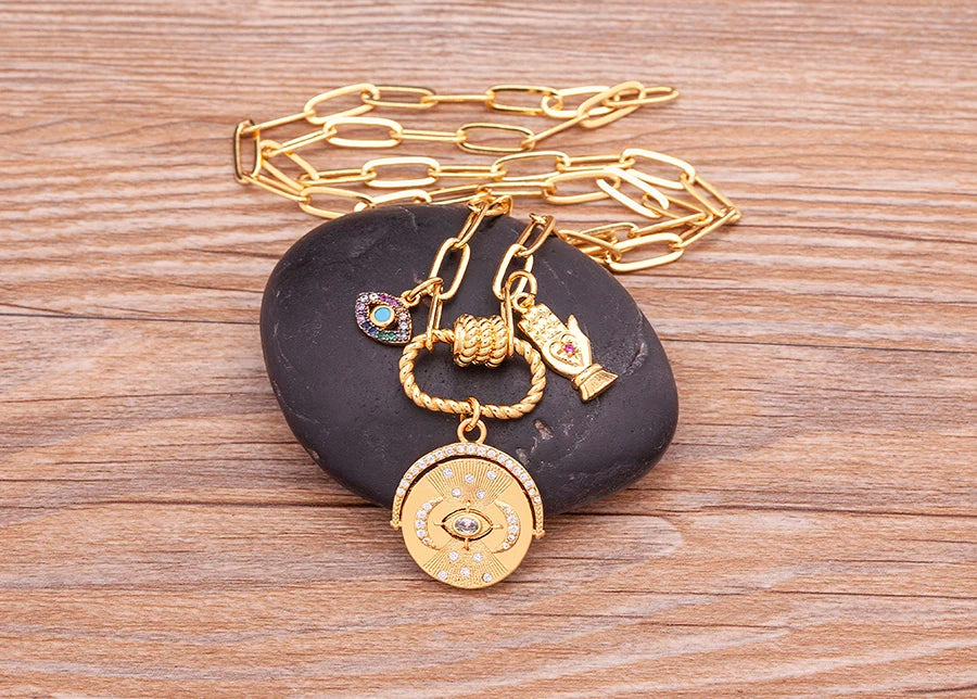 Lunivya Charm – Evil Eye & Moon Zircon Necklace