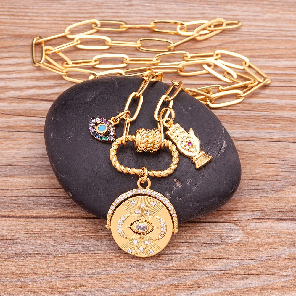 Lunivya Charm – Evil Eye & Moon Zircon Necklace