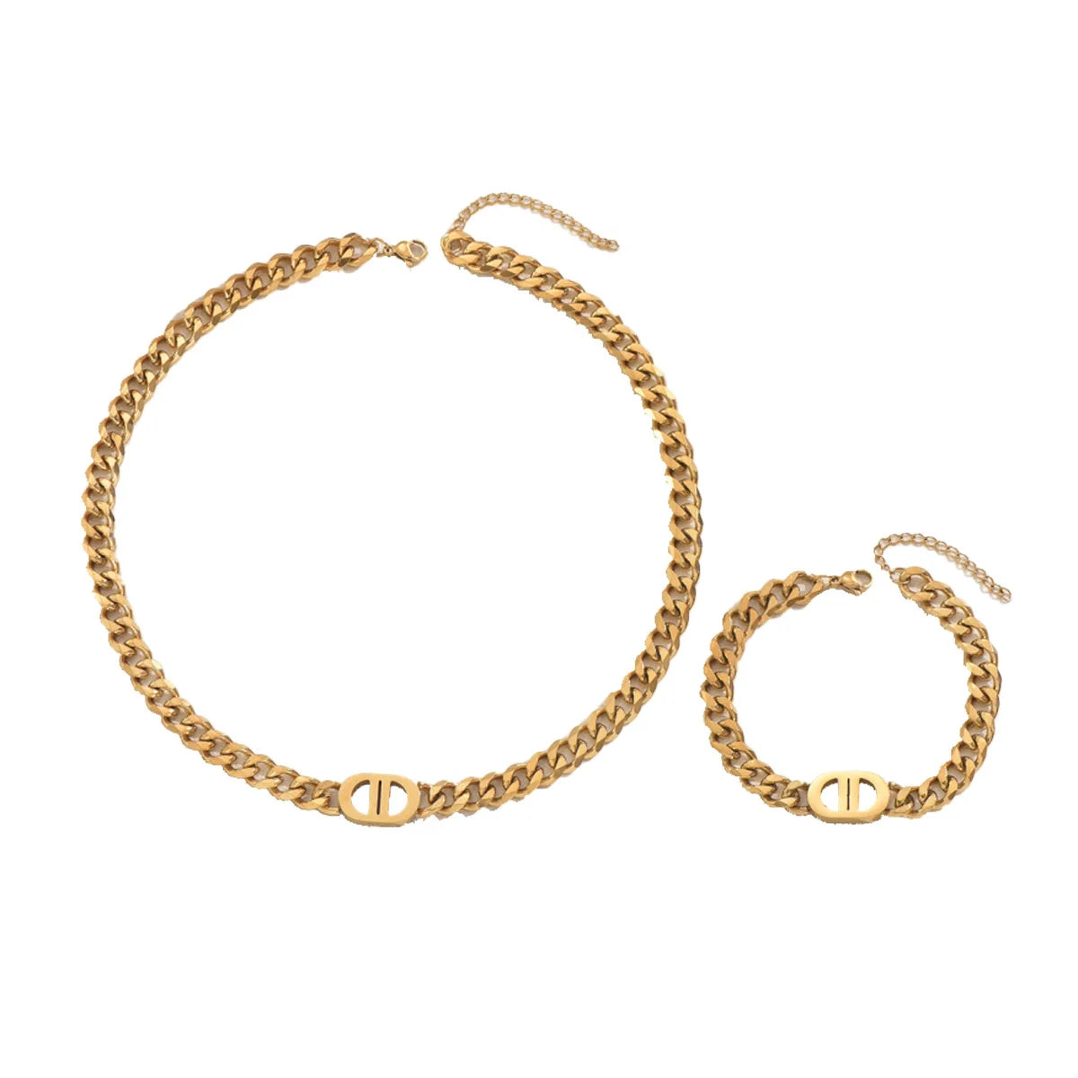 Aurielle Duo – Gold Cuban Chain Necklace & Bracelet Set