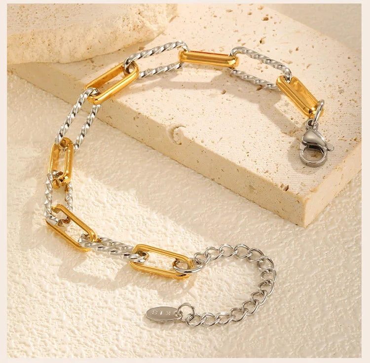 Twistora Luxe – Two-Tone Paperclip Link Bracelet