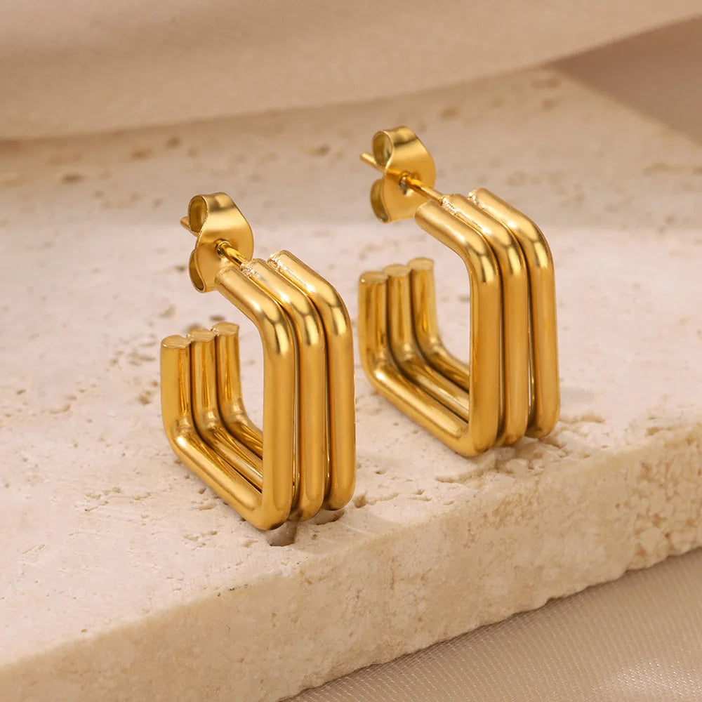 Aurora Square – Gold Plated Stainless Steel Women’s Stud Earrings
