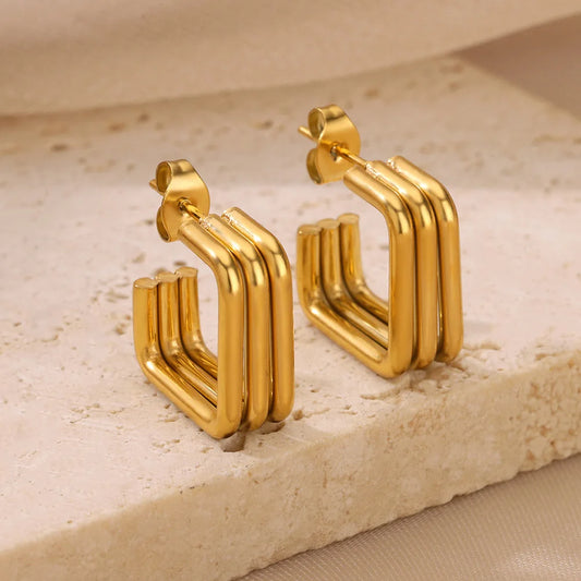 Aurora Square – Gold Plated Stainless Steel Women’s Stud Earrings