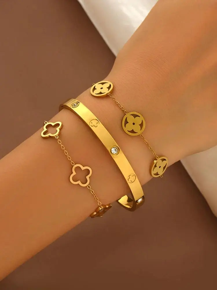 Fortuné Gleam – Vintage Clover Chain Bracelet Trio