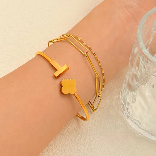 Cloveré Luxe – Elegant Double Cuban Chain Bracelet Set