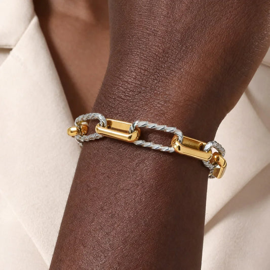 Twistora Luxe – Two-Tone Paperclip Link Bracelet
