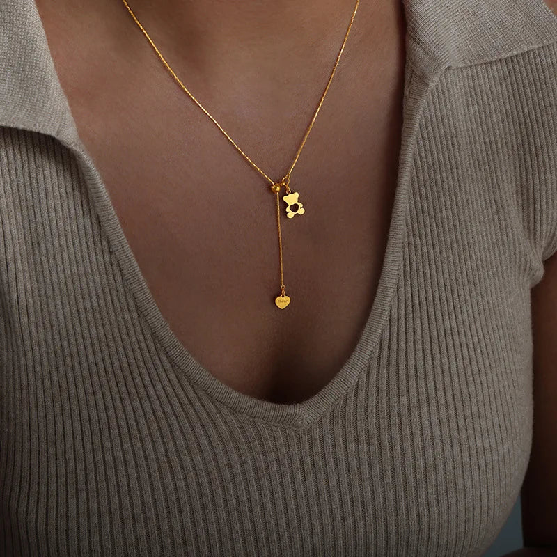 Auribear Charm – Gold-Plated Hollow Bear Necklace