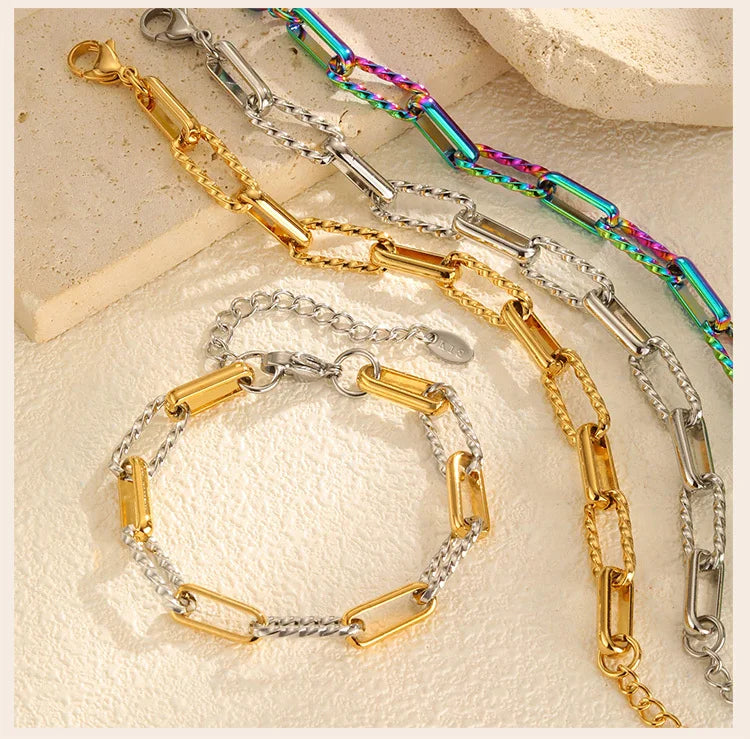 Twistora Luxe – Two-Tone Paperclip Link Bracelet