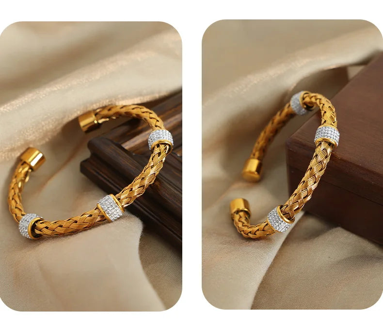 Virelia Weave – Gold-Plated Woven Cuff Bracelet