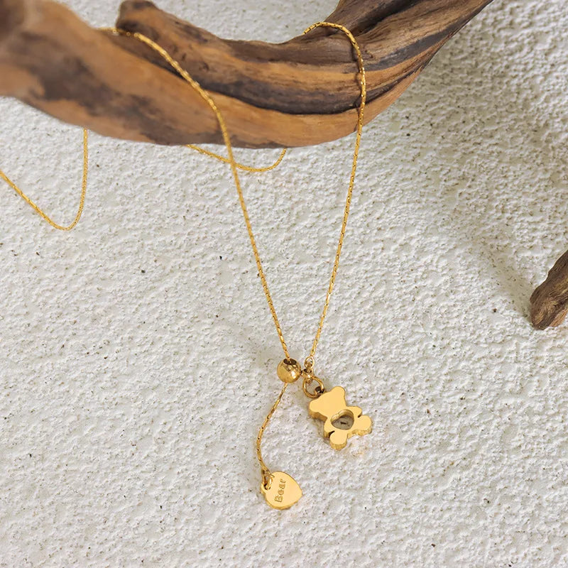 Auribear Charm – Gold-Plated Hollow Bear Necklace