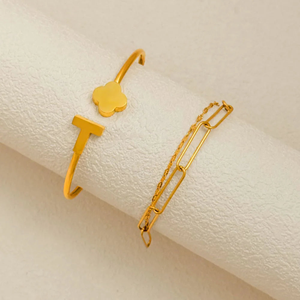 Cloveré Luxe – Elegant Double Cuban Chain Bracelet Set