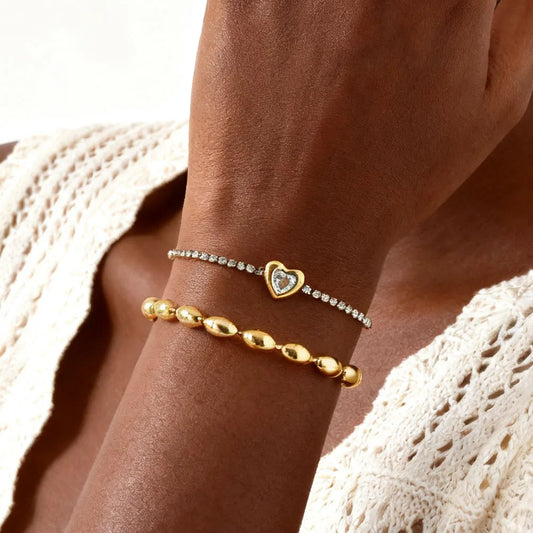 Lunessa Charm – Heart Rhinestone Layered Bracelet