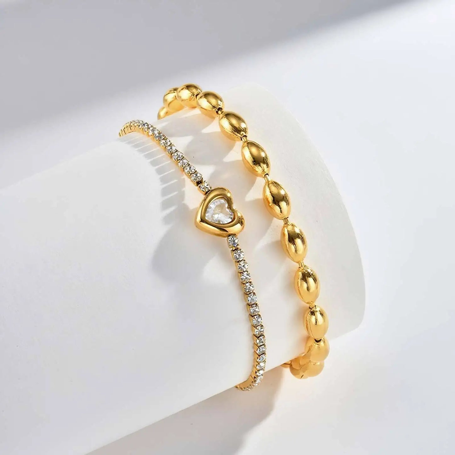 Lunessa Charm – Heart Rhinestone Layered Bracelet
