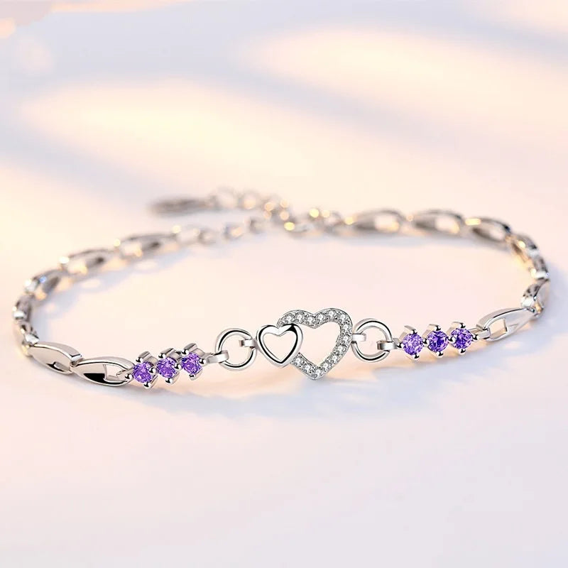 Amorelle Heart – 925 Sterling Silver Purple Zircon Bracelet