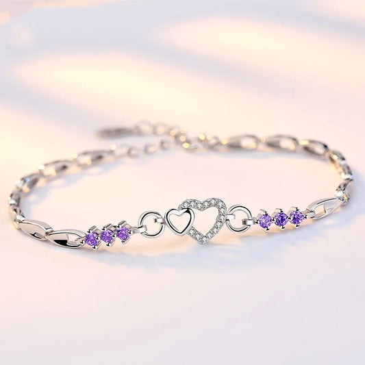 Amorelle Heart – 925 Sterling Silver Purple Zircon Bracelet